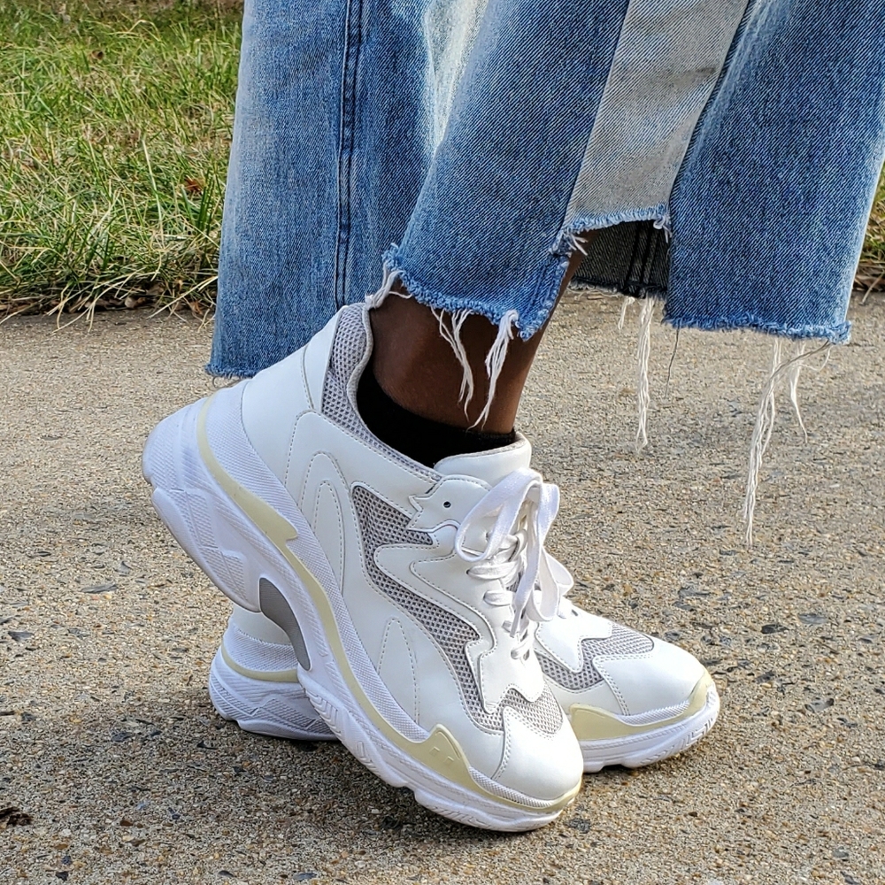 Gunmetal Vessa White Chunky Platform Sneakers